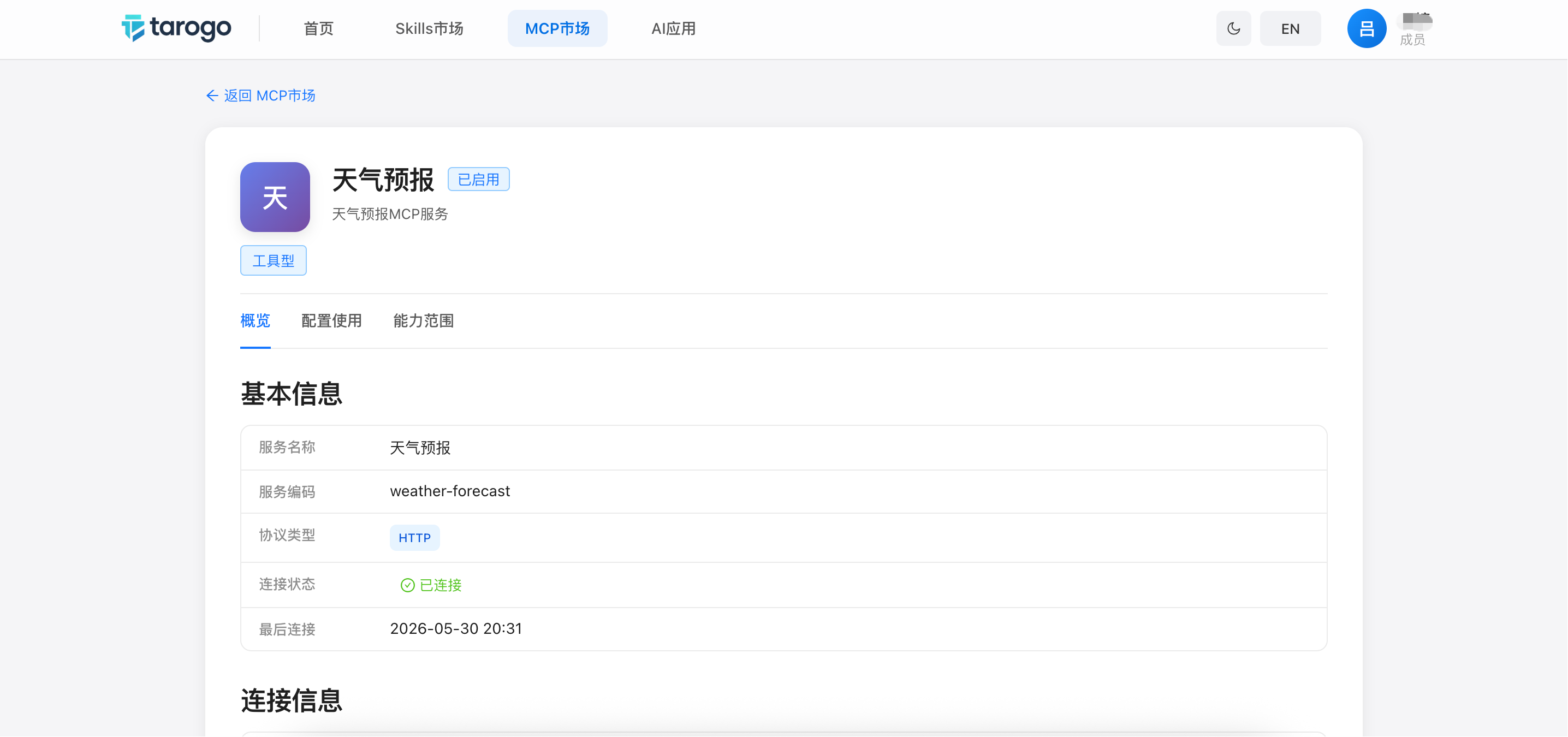 Figure 2: MCP Server Detail Page — Overview & Capabilities